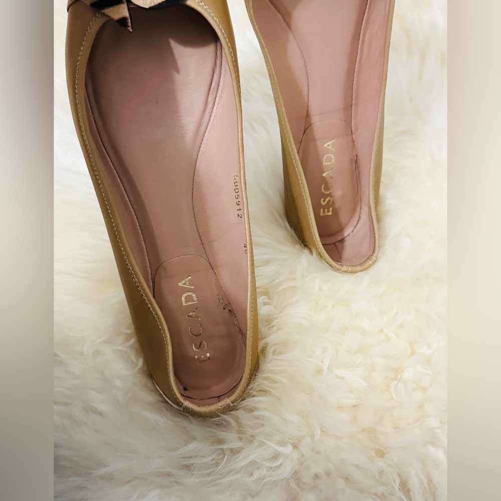 Refashioned Escada Tan Genuine Leather Flat Ballerina Shoes Size 40 - Picture 6 of 10